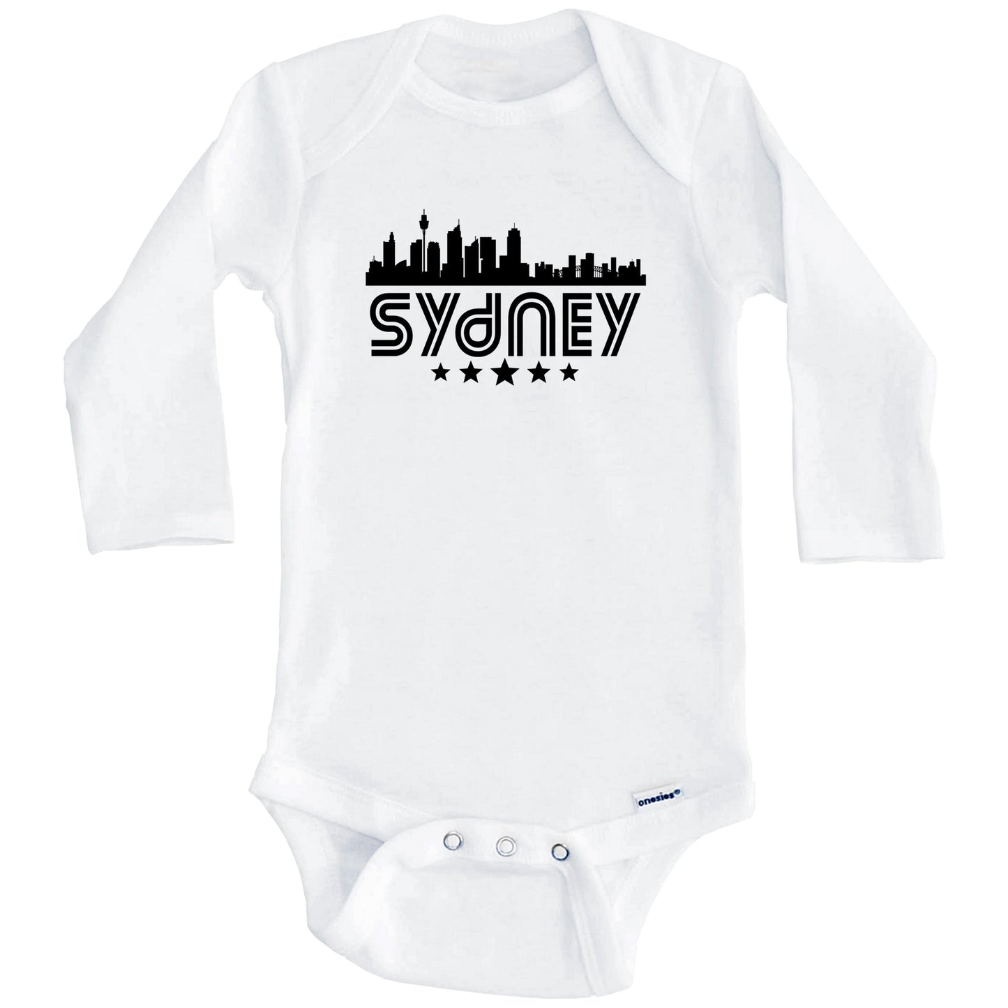 Sydney Australia Skyline Retro Style Baby Onesie (Long Sleeves)