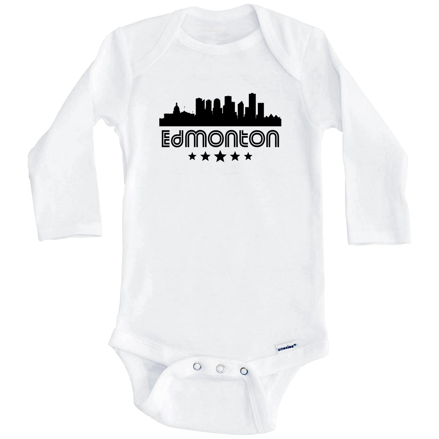 Edmonton Alberta Skyline Retro Style Baby Onesie (Long Sleeves)