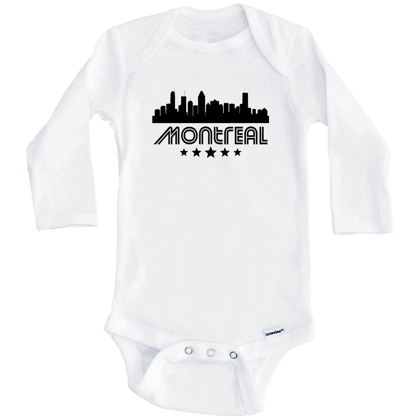 Montreal Quebec Skyline Retro Style Baby Onesie (Long Sleeves)