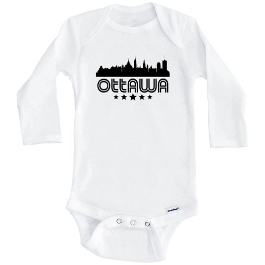 Ottawa Ontario Skyline Retro Style Baby Onesie (Long Sleeves)
