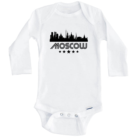 Moscow Russia Skyline Retro Style Baby Onesie (Long Sleeves)