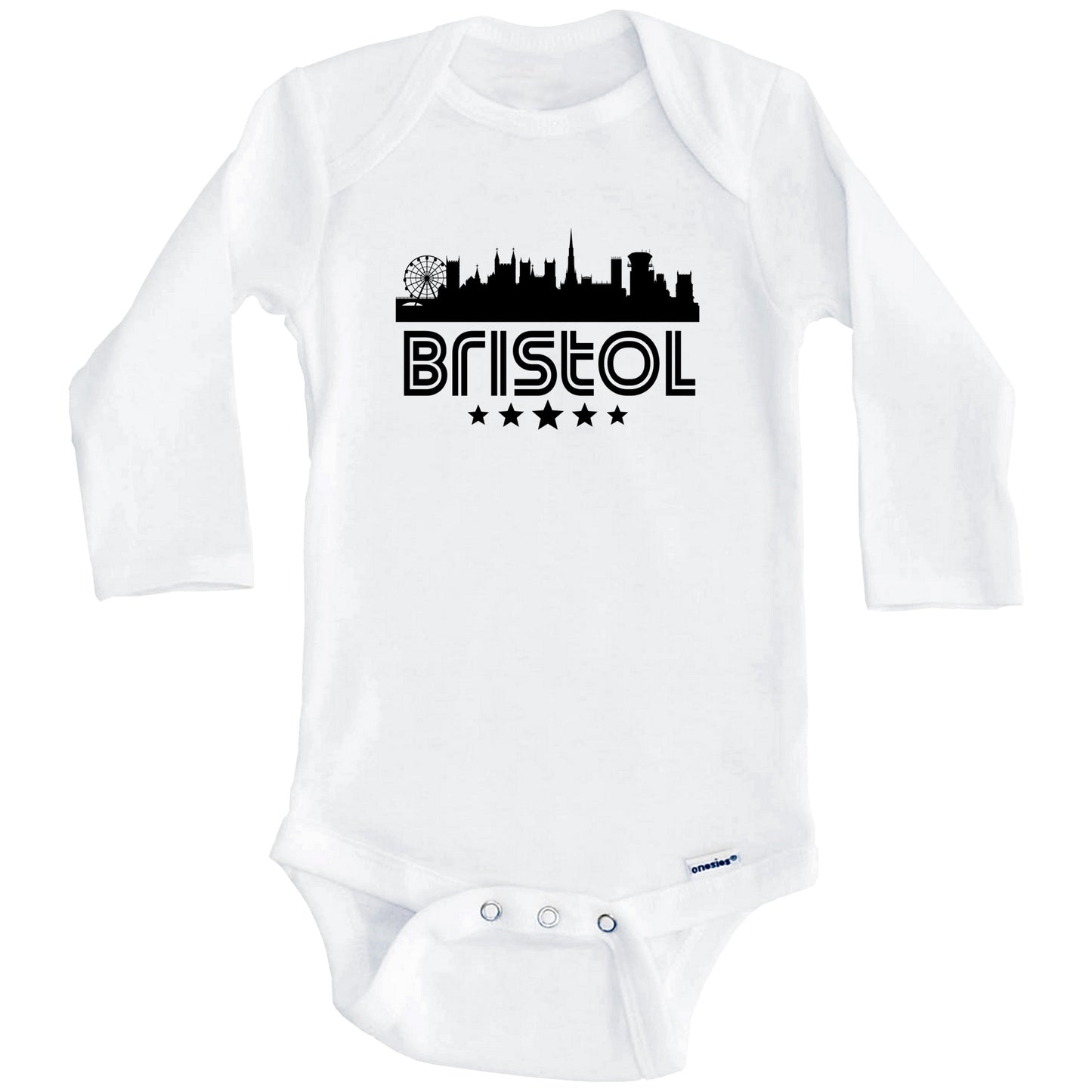 Bristol England Skyline Retro Style Baby Onesie (Long Sleeves)