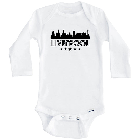 Liverpool England Skyline Retro Style Baby Onesie (Long Sleeves)