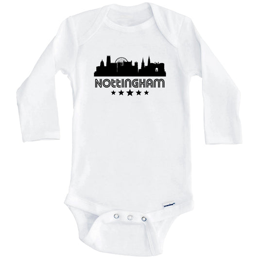 Nottingham England Skyline Retro Style Baby Onesie (Long Sleeves)