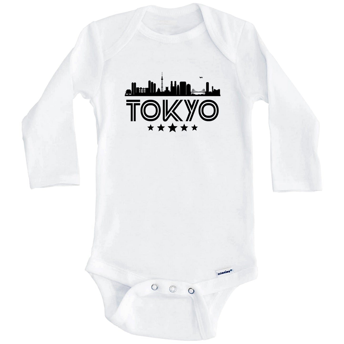 Tokyo Japan Skyline Retro Style Baby Onesie (Long Sleeves)