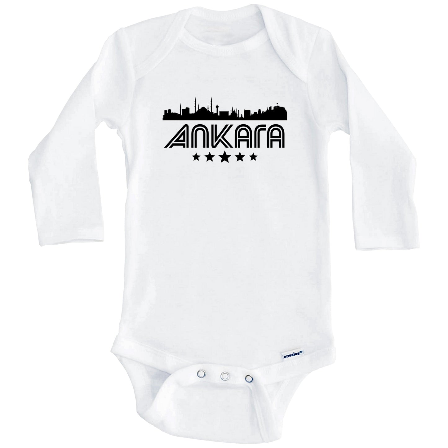 Ankara Turkey Skyline Retro Style Baby Onesie (Long Sleeves)