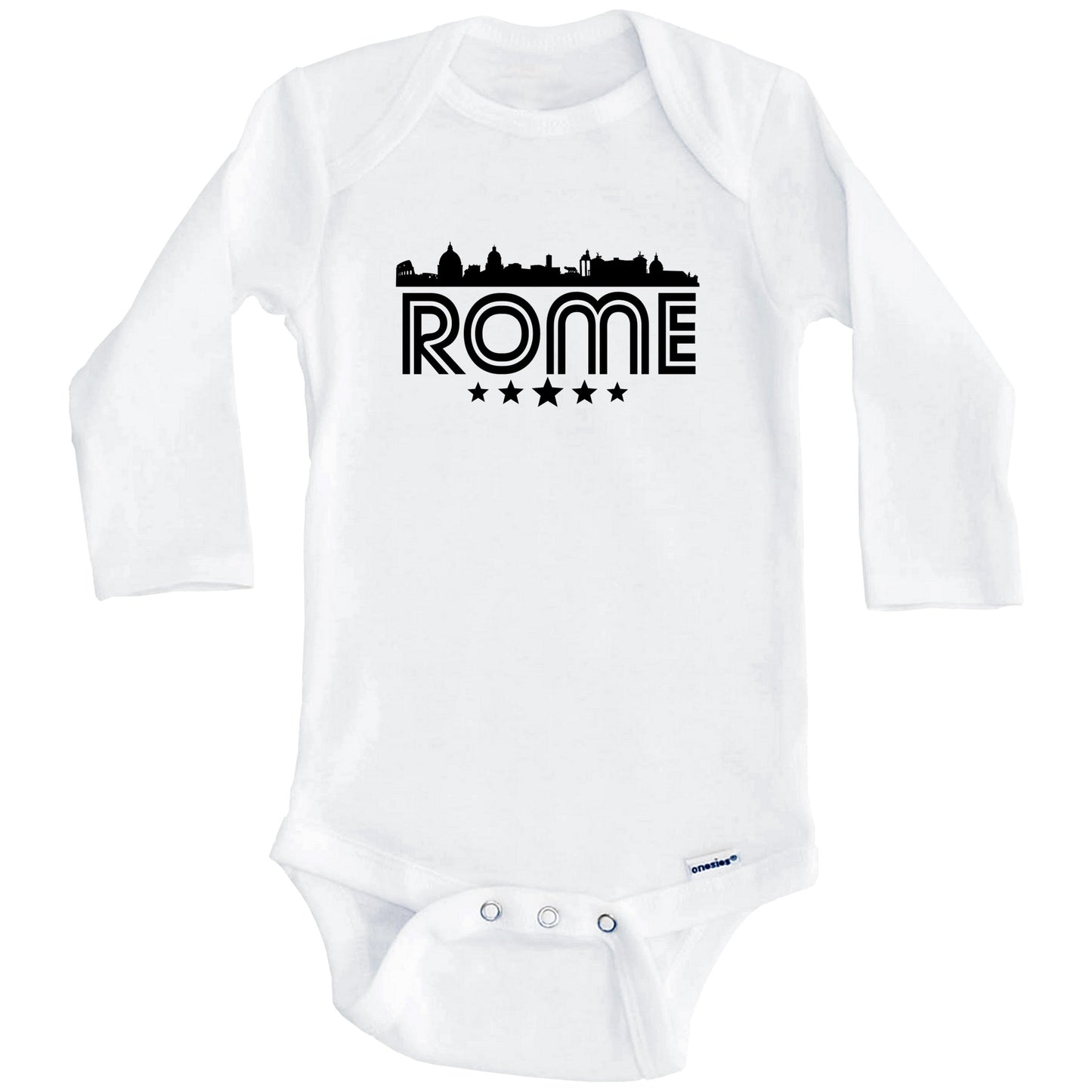 Rome Italy Skyline Retro Style Baby Onesie (Long Sleeves)