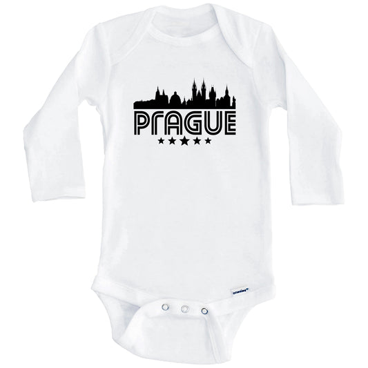 Prague Czech Republic Skyline Retro Style Baby Onesie (Long Sleeves)