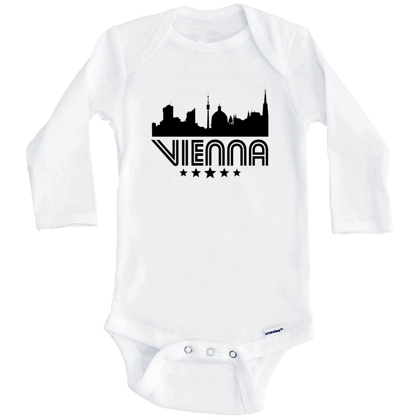 Vienna Austria Skyline Retro Style Baby Onesie (Long Sleeves)