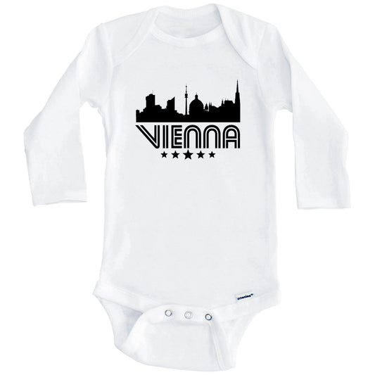 Vienna Austria Skyline Retro Style Baby Onesie (Long Sleeves)