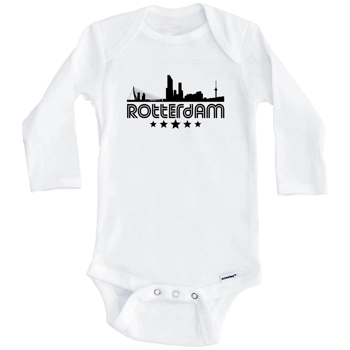 Rotterdam Netherlands Skyline Retro Style Baby Onesie (Long Sleeves)