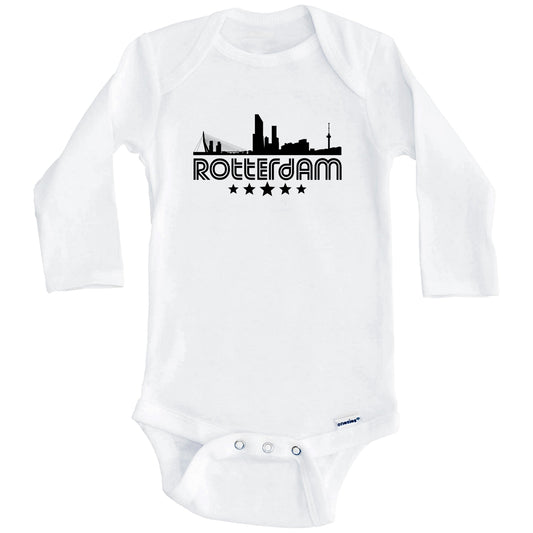 Rotterdam Netherlands Skyline Retro Style Baby Onesie (Long Sleeves)