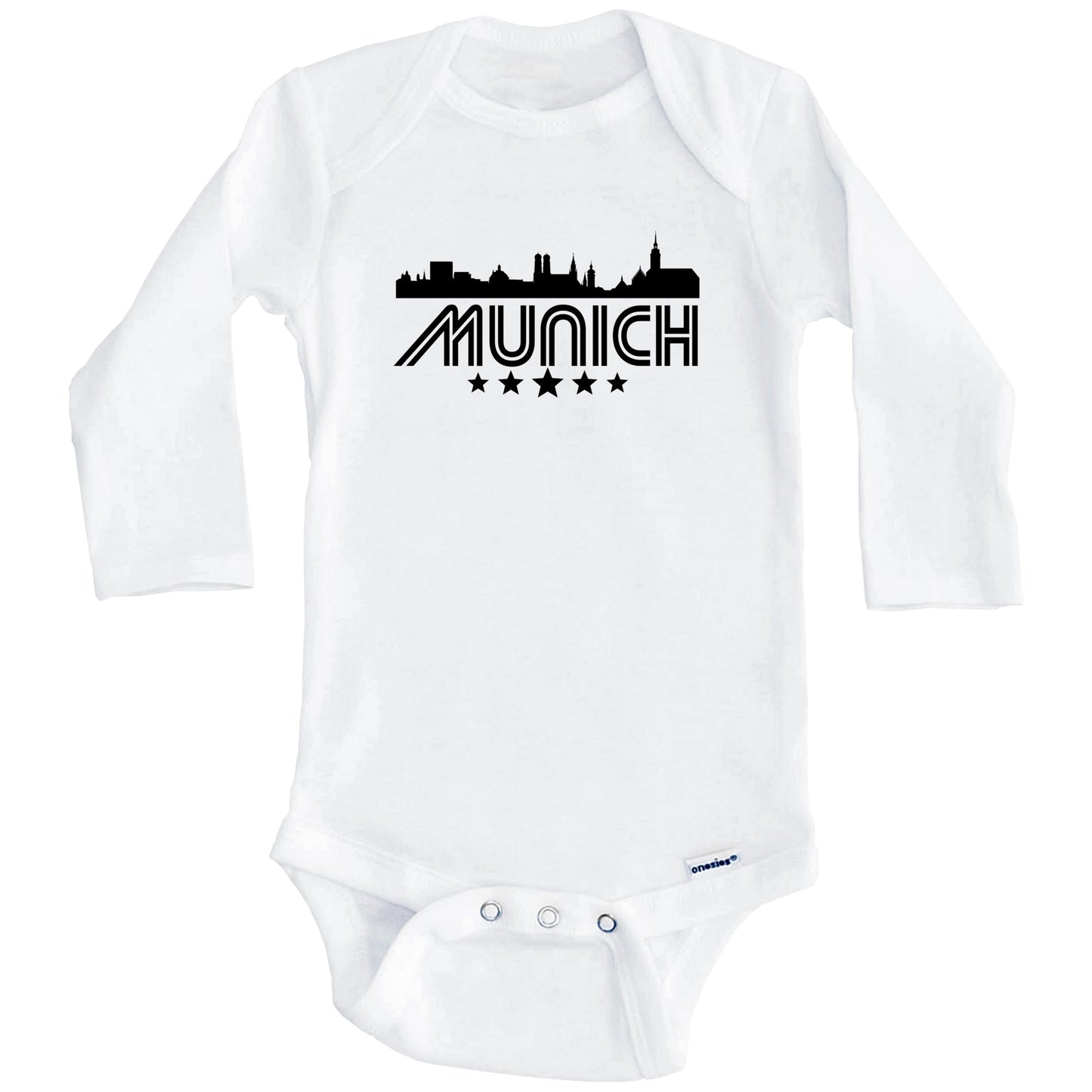 Munich Germany Skyline Retro Style Baby Onesie (Long Sleeves)