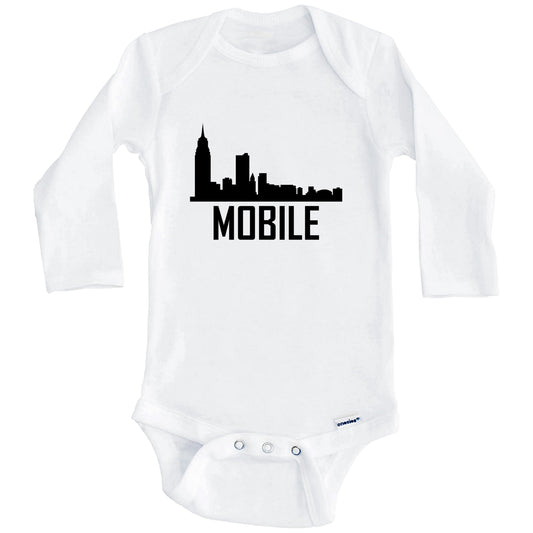 Mobile Alabama Skyline Silhouette Baby Onesie (Long Sleeves)