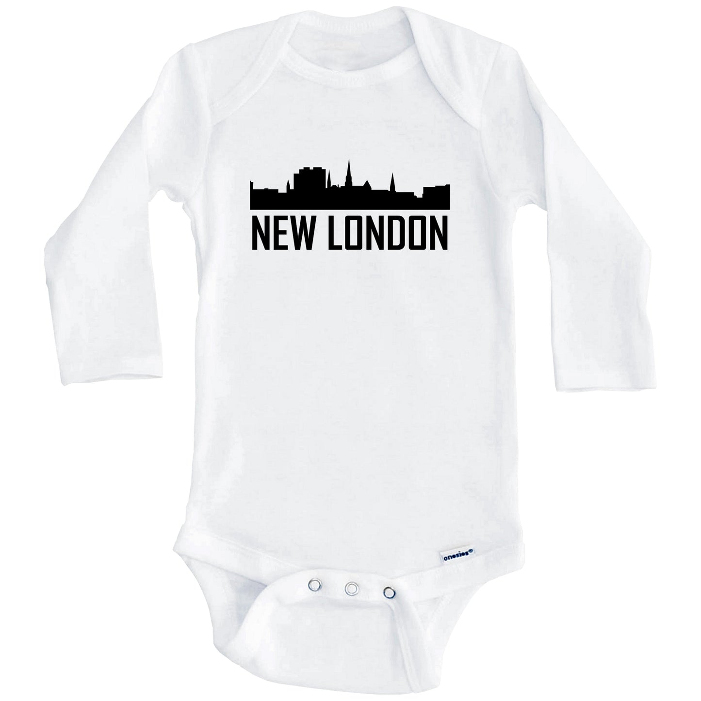 New London Connecticut Skyline Silhouette Baby Onesie (Long Sleeves)