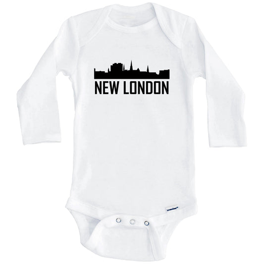 New London Connecticut Skyline Silhouette Baby Onesie (Long Sleeves)