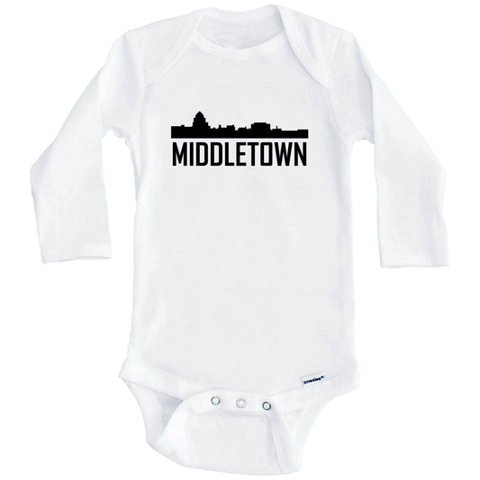 Middletown Connecticut Skyline Silhouette Baby Onesie (Long Sleeves)