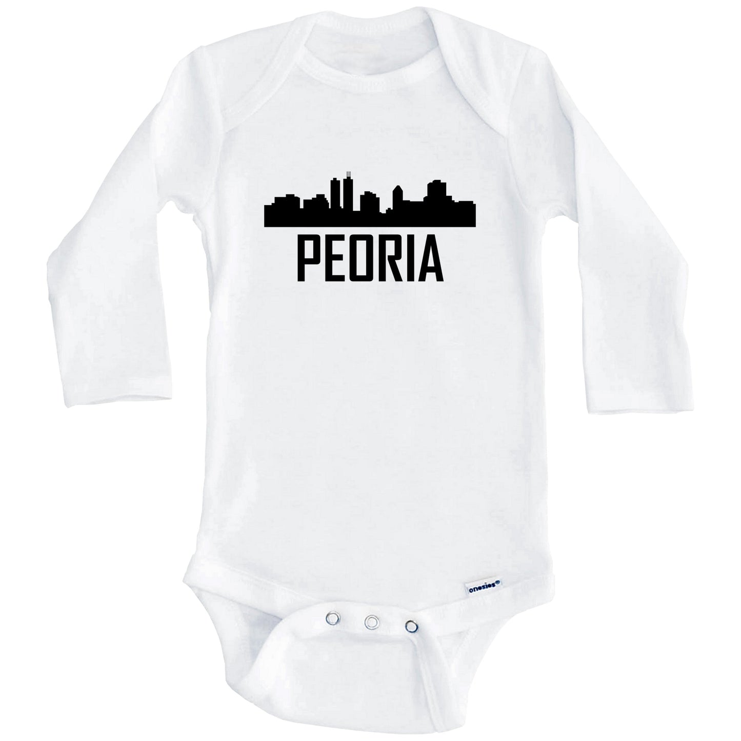 Peoria Illinois Skyline Silhouette Baby Onesie (Long Sleeves)