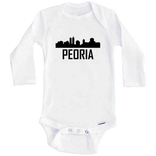 Peoria Illinois Skyline Silhouette Baby Onesie (Long Sleeves)