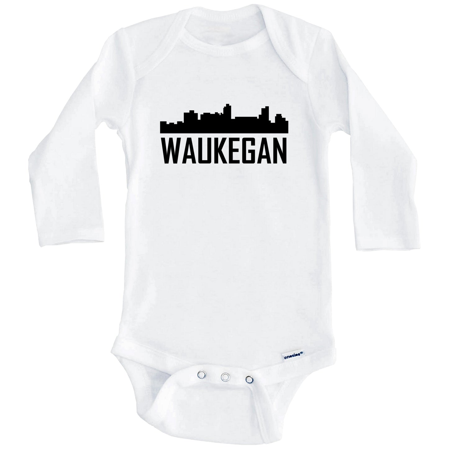 Waukegan Illinois Skyline Silhouette Baby Onesie (Long Sleeves)