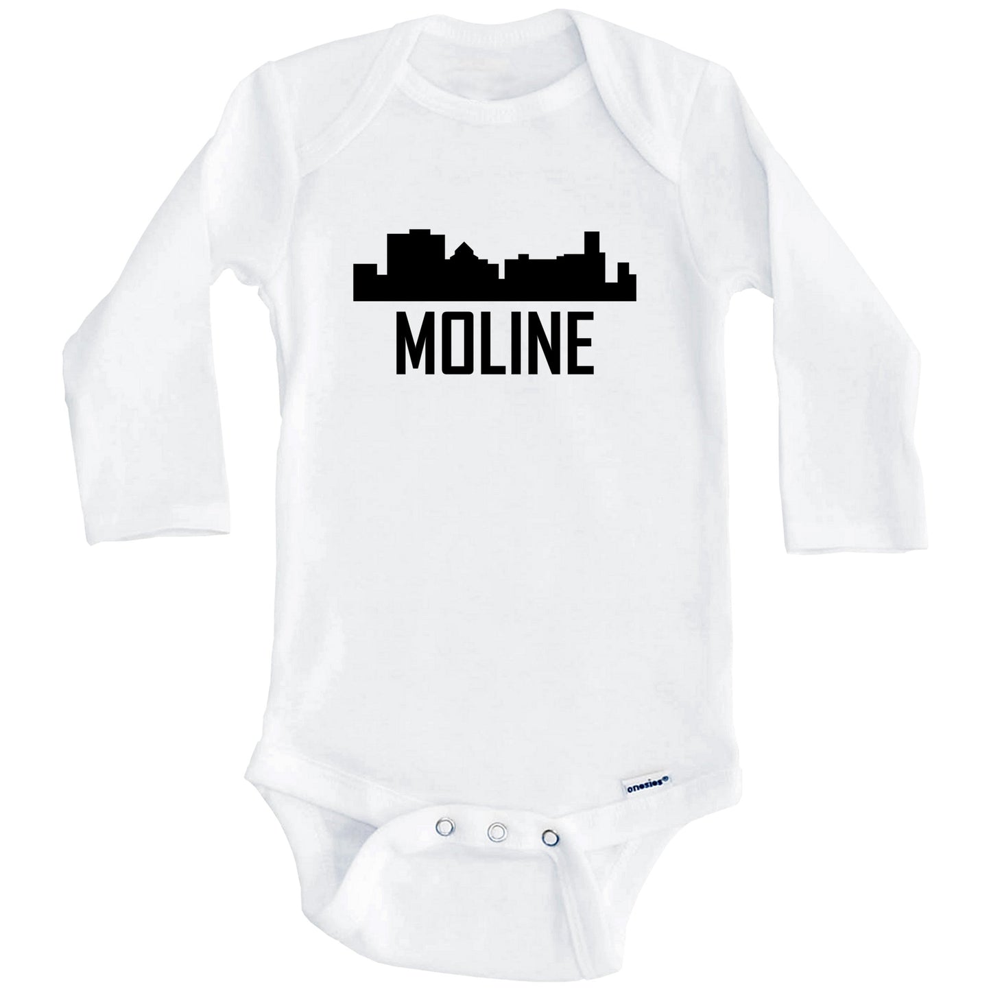 Moline Illinois Skyline Silhouette Baby Onesie (Long Sleeves)
