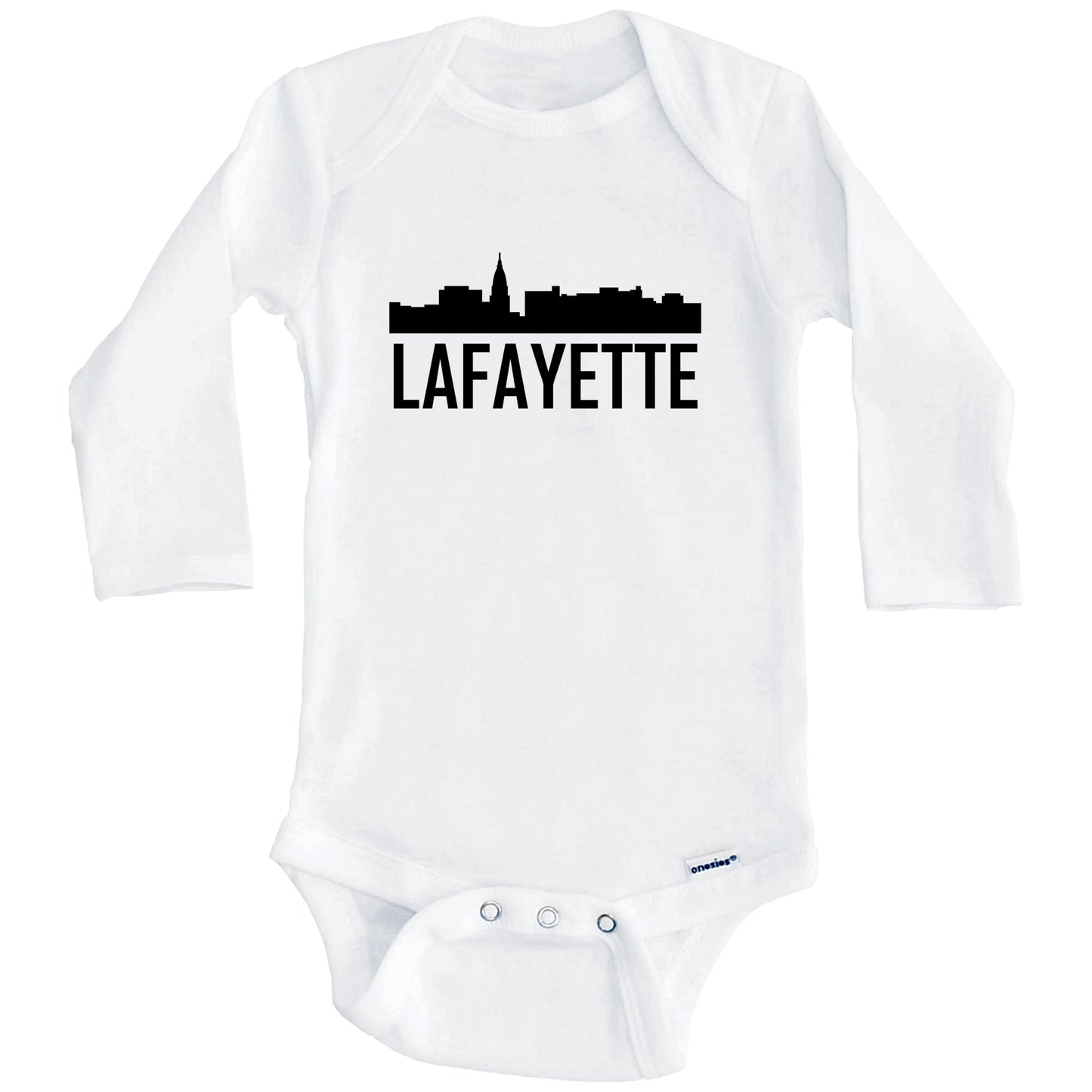 Lafayette Indiana Skyline Silhouette Baby Onesie (Long Sleeves)