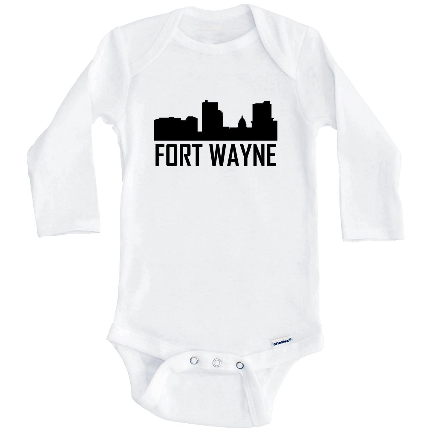 Fort Wayne Indiana Skyline Silhouette Baby Onesie (Long Sleeves)