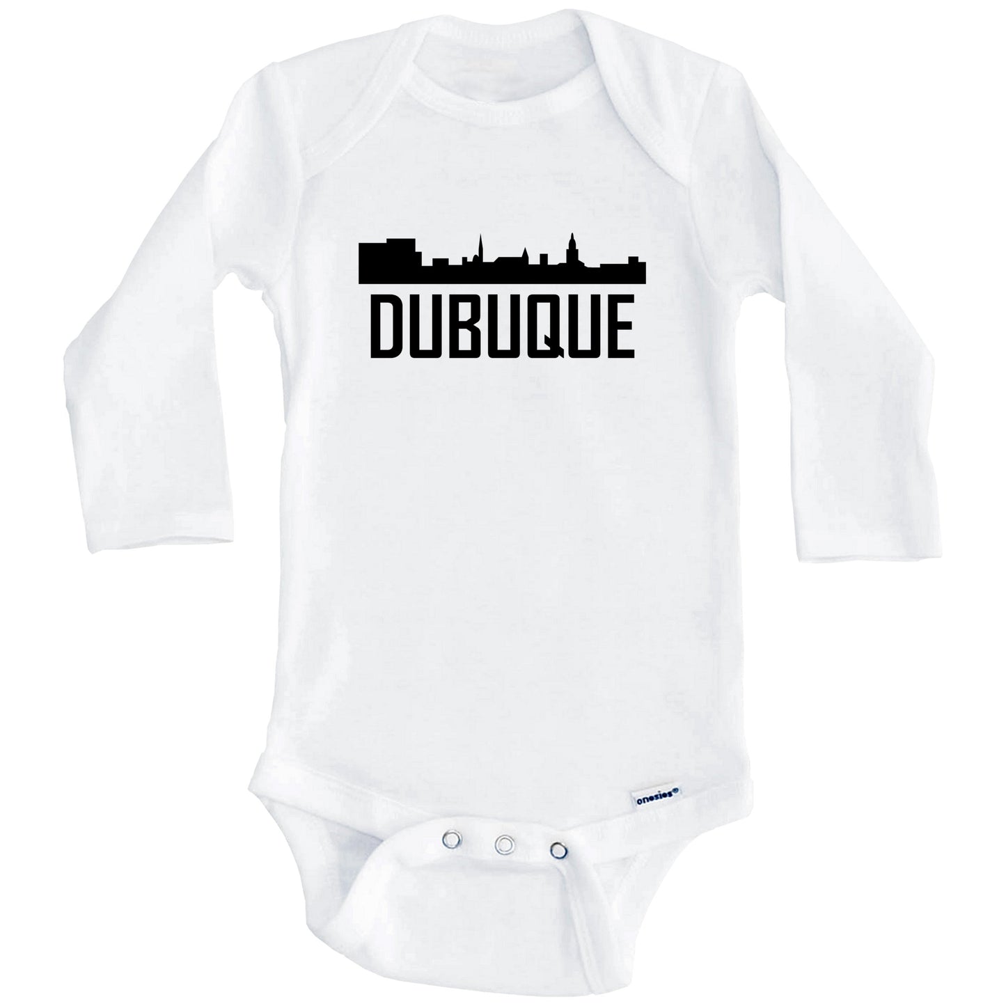 Dubuque Iowa Skyline Silhouette Baby Onesie (Long Sleeves)