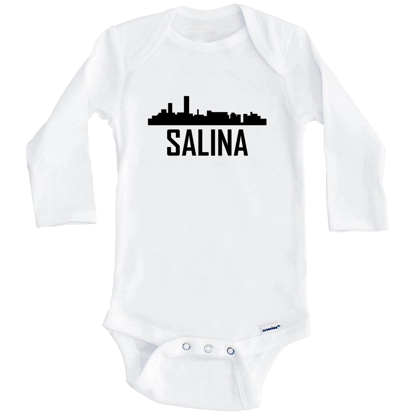 Salina Kansas Skyline Silhouette Baby Onesie (Long Sleeves)