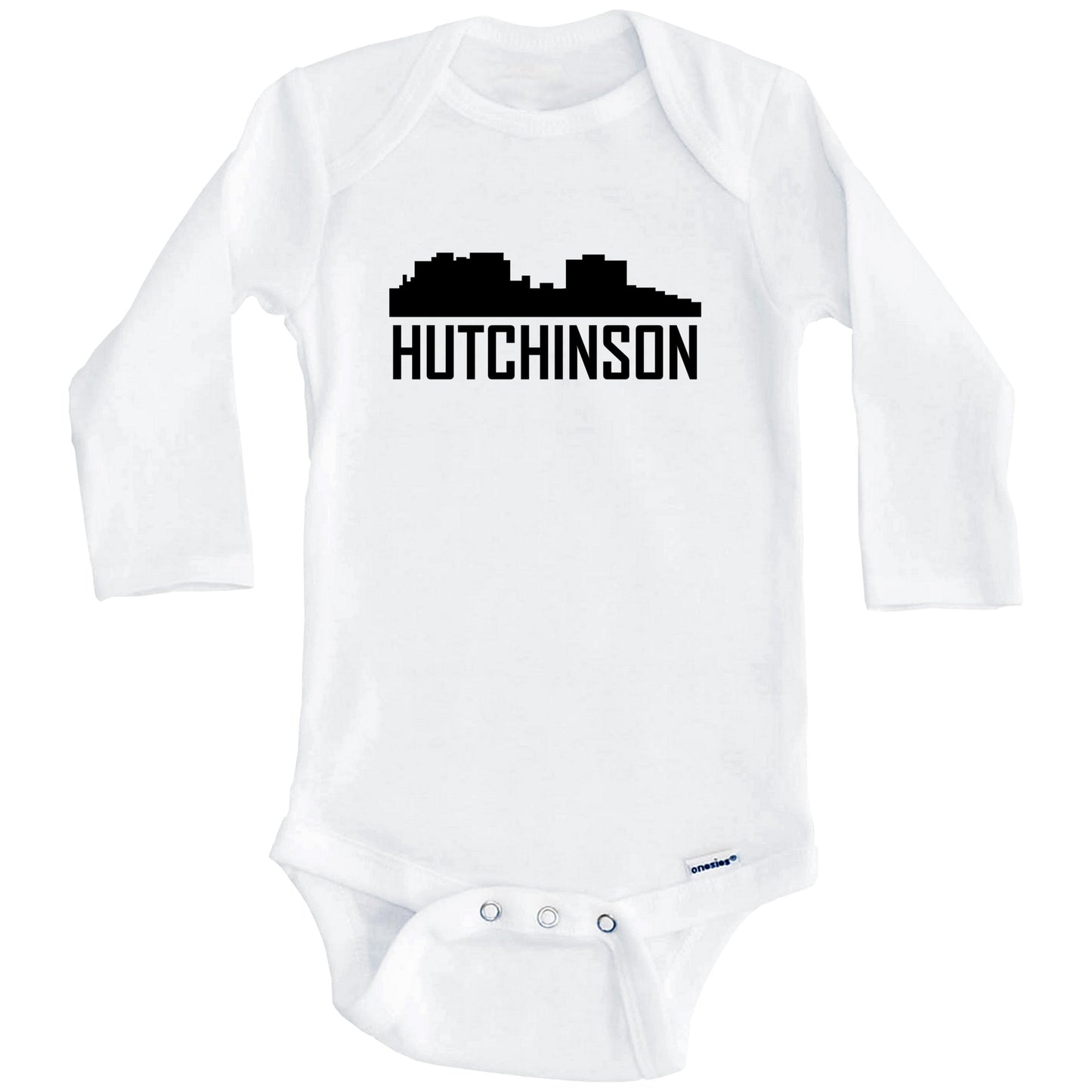 Hutchinson Kansas Skyline Silhouette Baby Onesie (Long Sleeves)