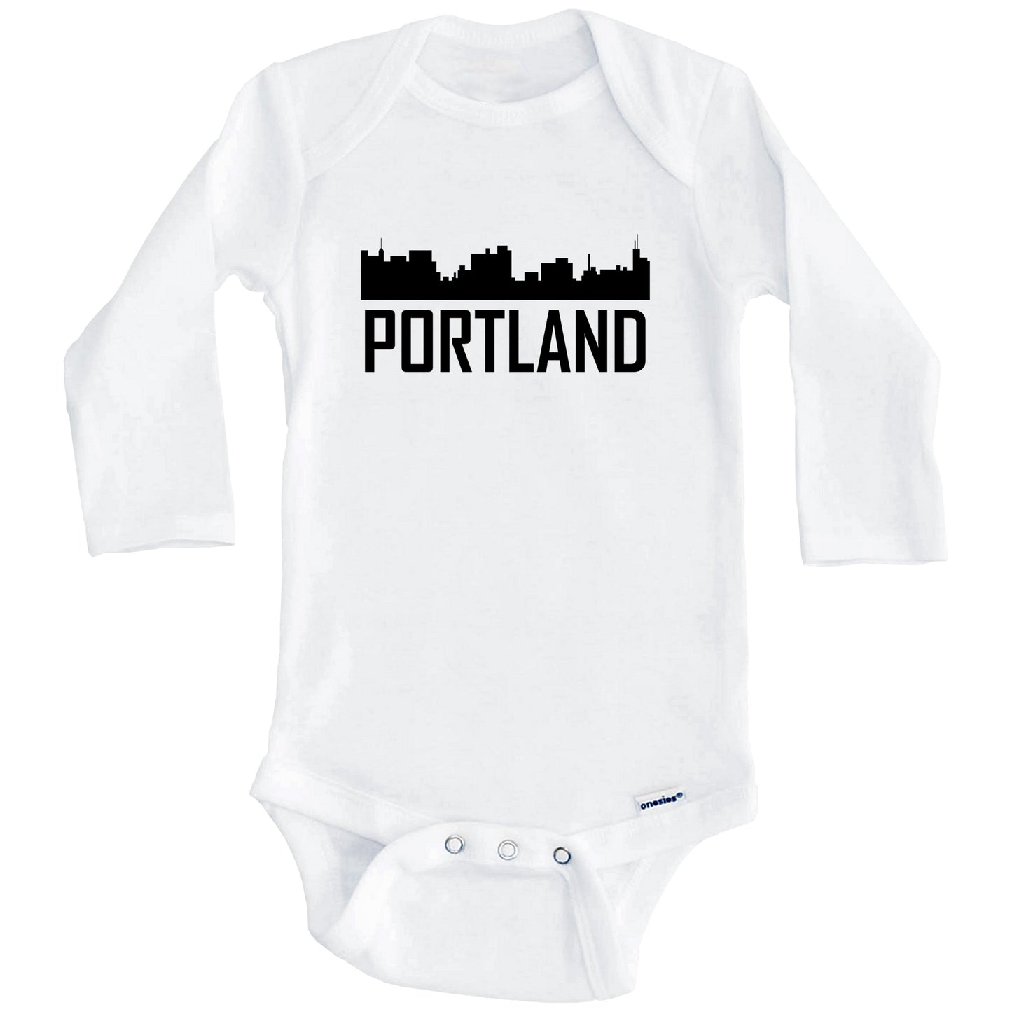 Portland Maine Skyline Silhouette Baby Onesie (Long Sleeves)