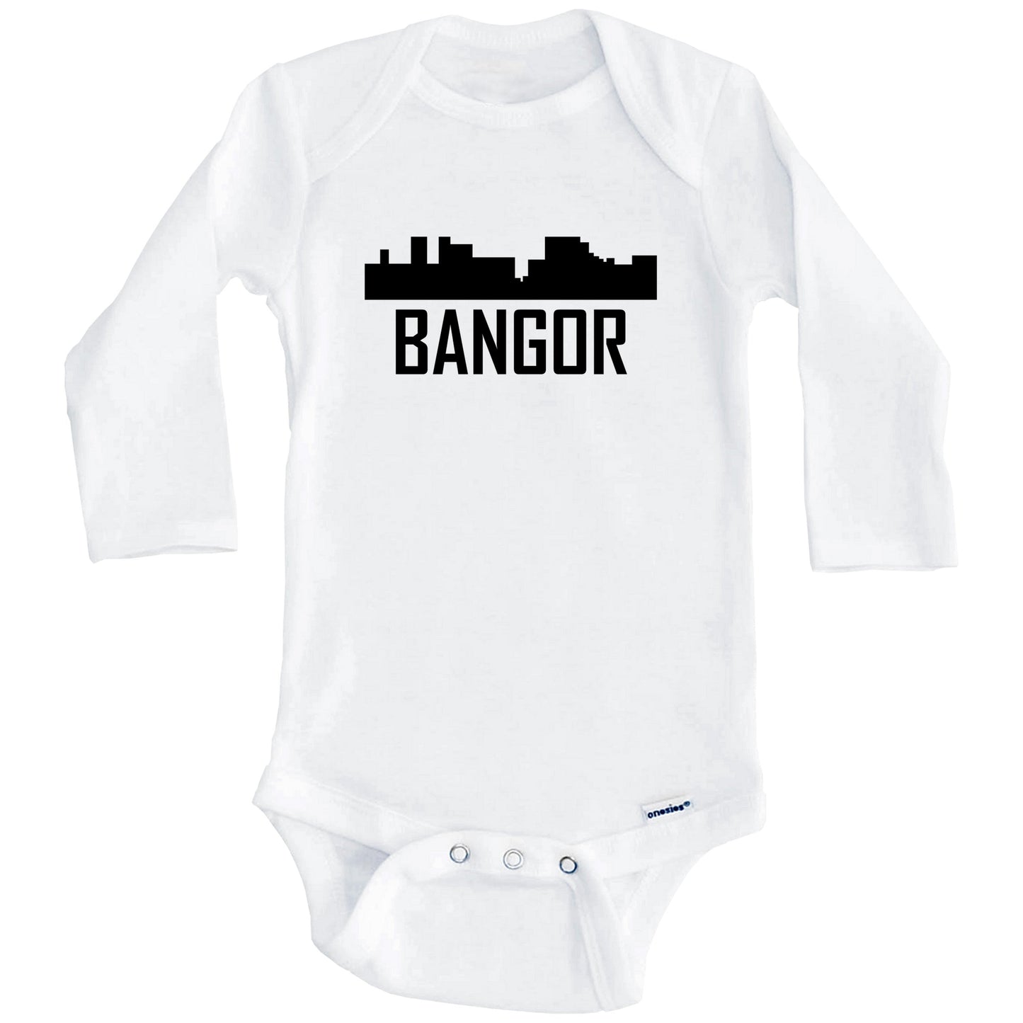 Bangor Maine Skyline Silhouette Baby Onesie (Long Sleeves)