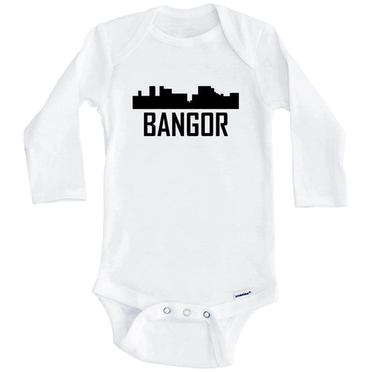 Bangor Maine Skyline Silhouette Baby Onesie (Long Sleeves)