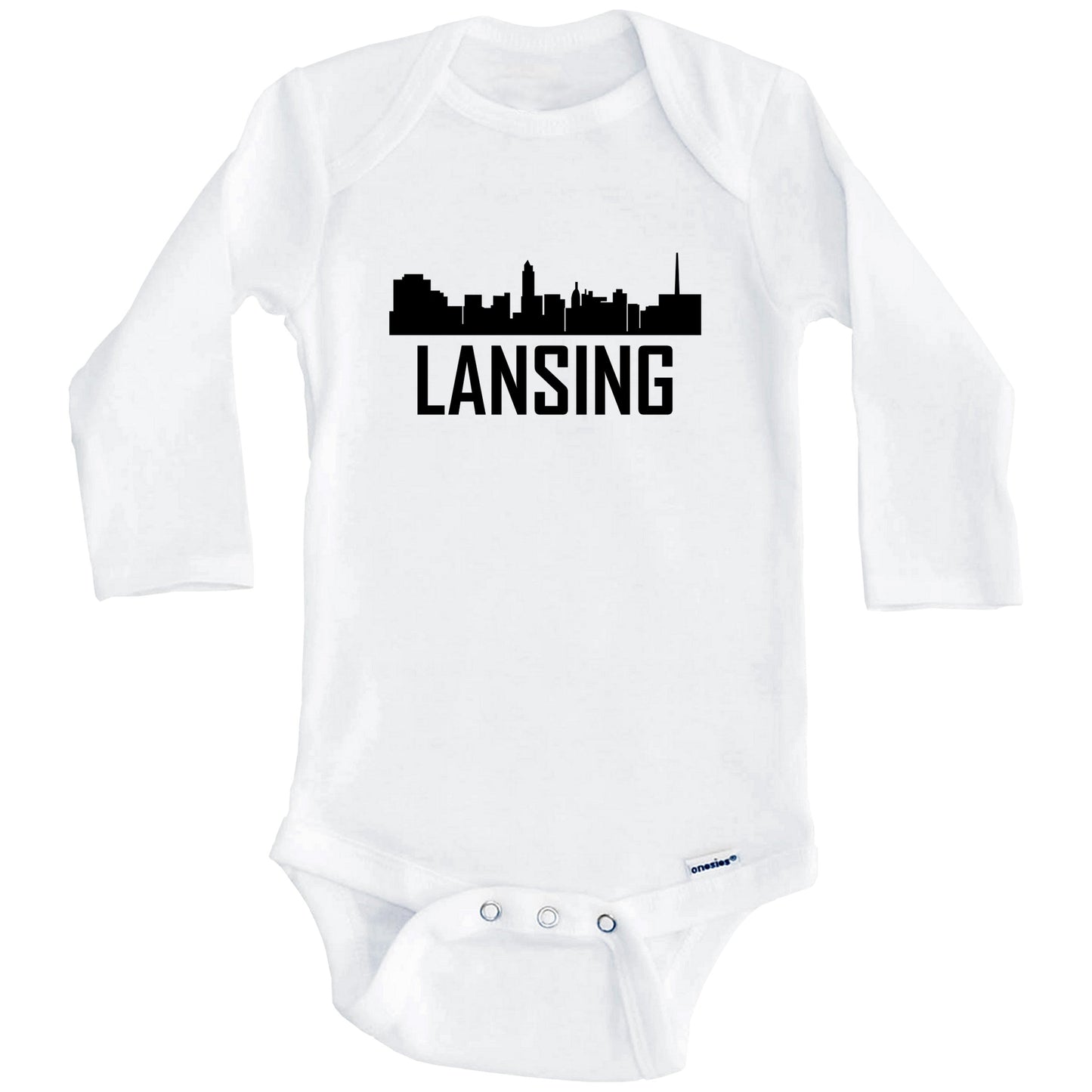 Lansing Michigan Skyline Silhouette Baby Onesie (Long Sleeves)