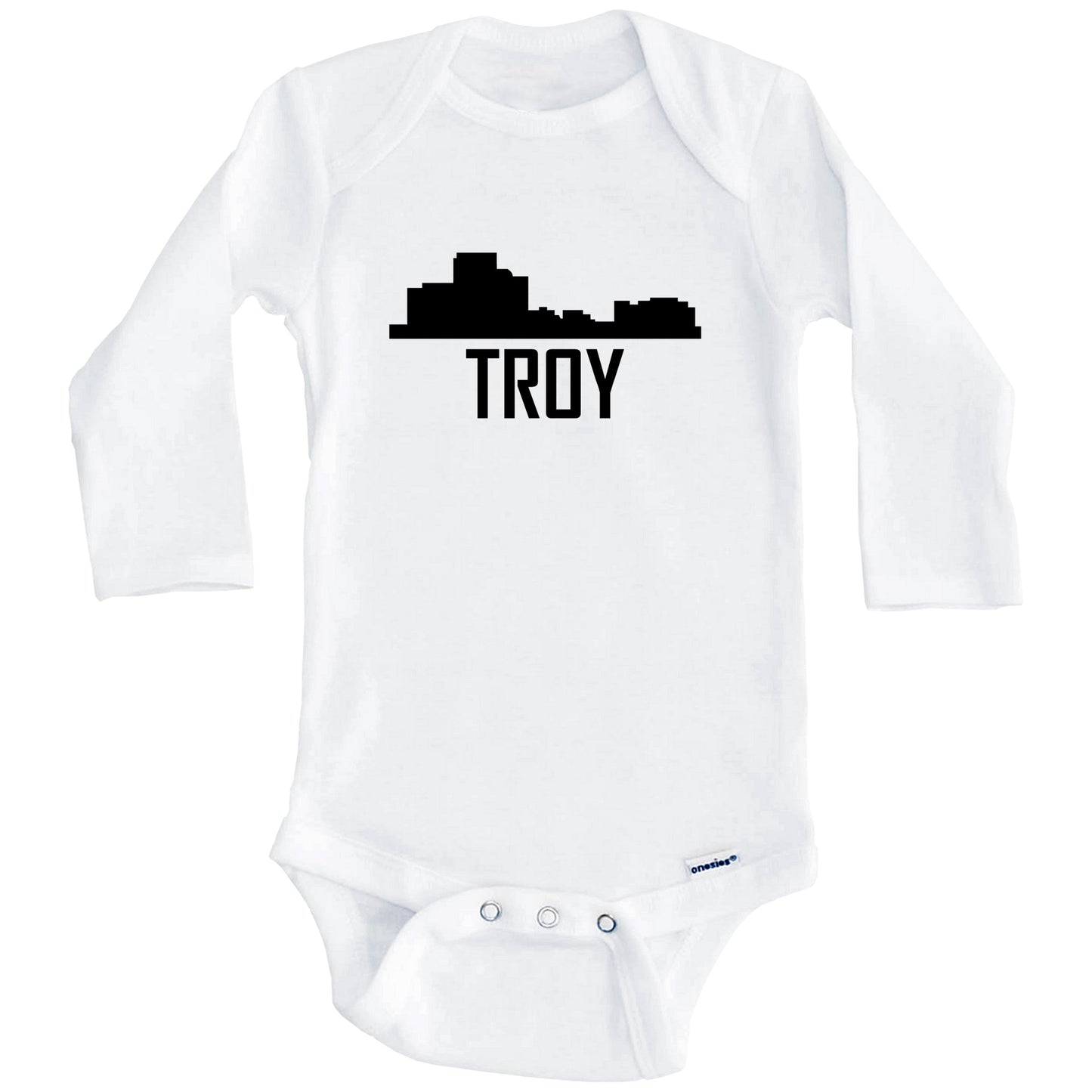 Troy Michigan Skyline Silhouette Baby Onesie (Long Sleeves)