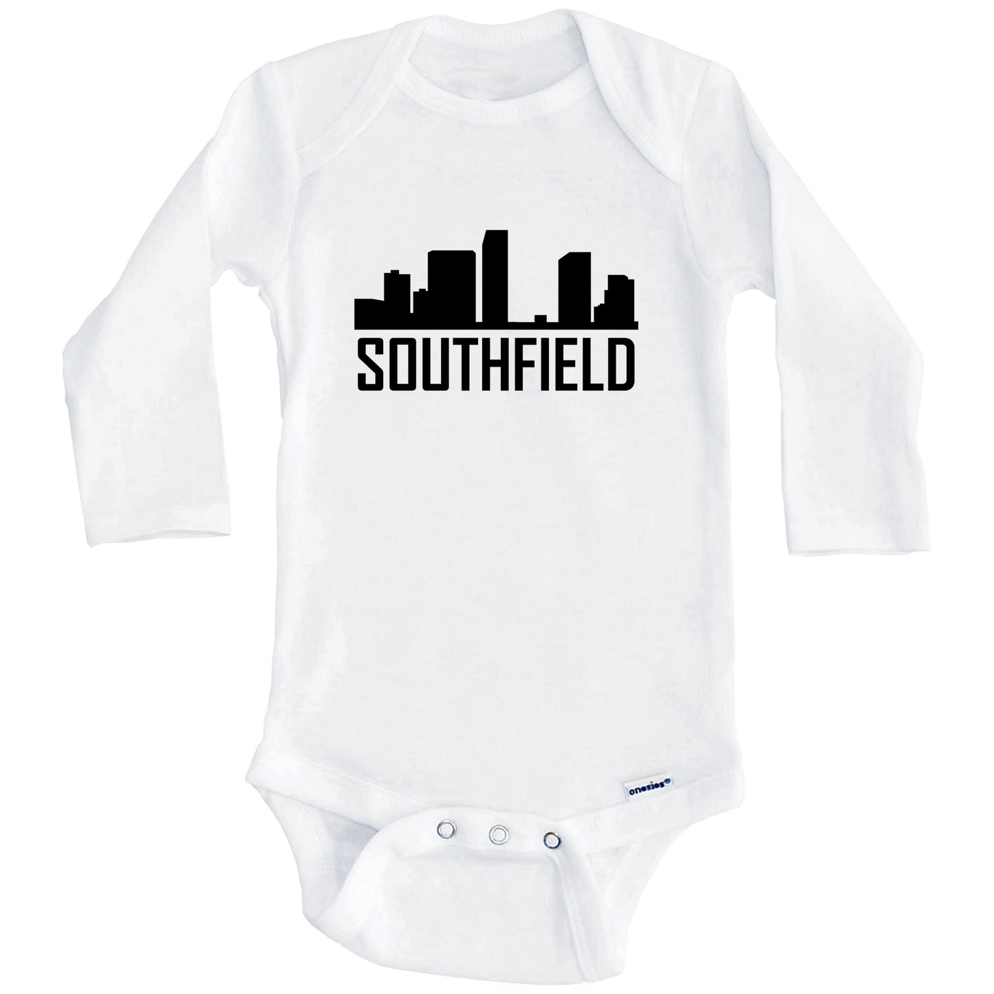 Southfield Michigan Skyline Silhouette Baby Onesie (Long Sleeves)