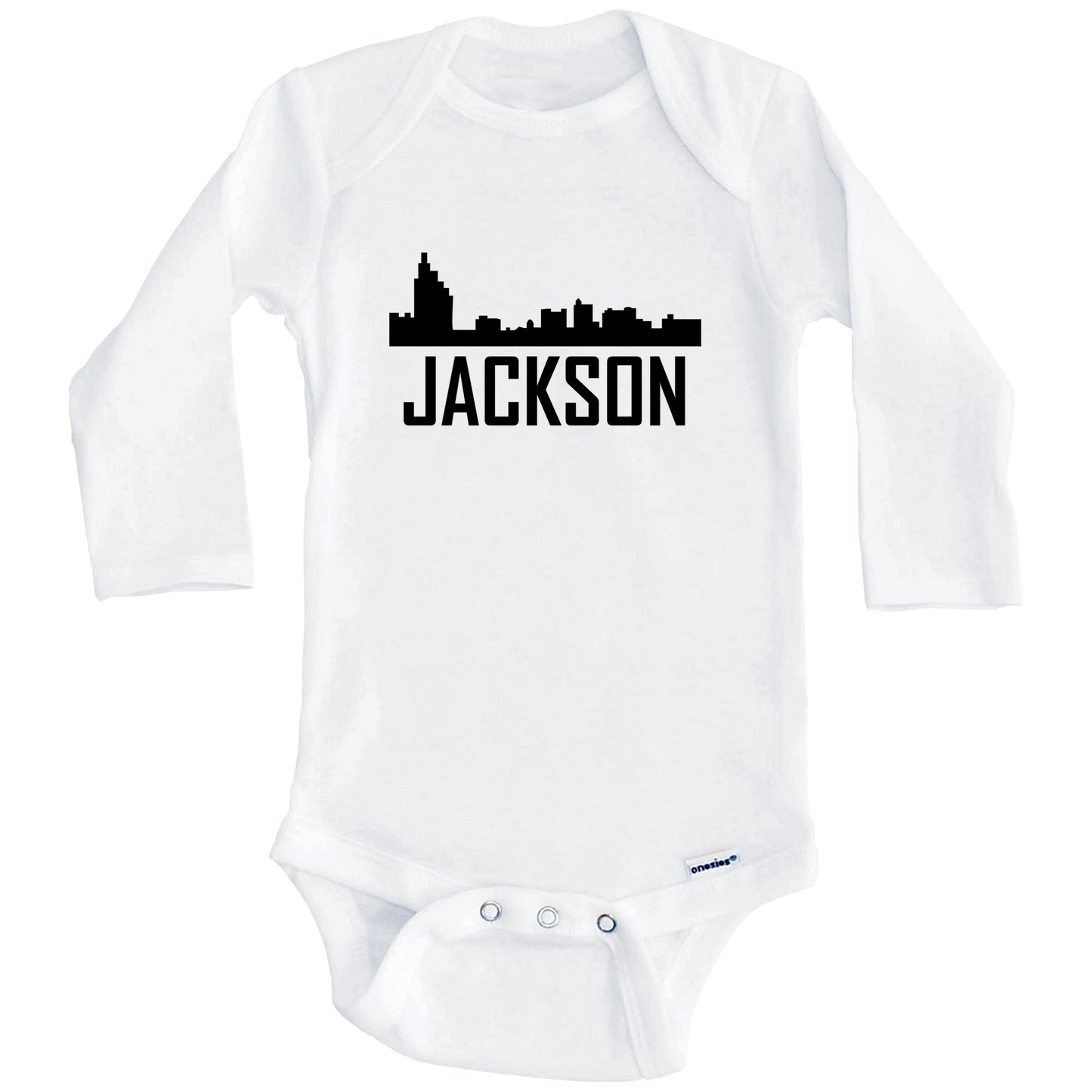 Jackson Mississippi Skyline Silhouette Baby Onesie (Long Sleeves)