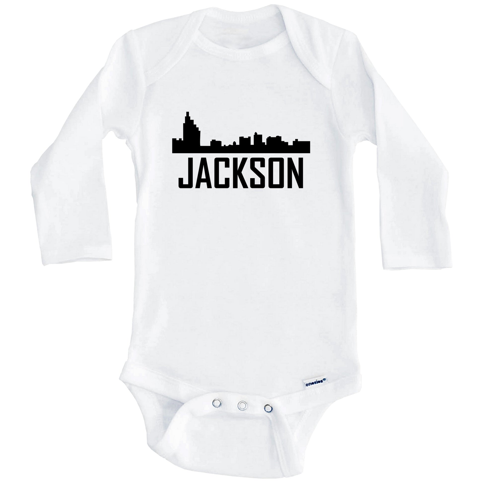 Jackson Mississippi Skyline Silhouette Baby Onesie (Long Sleeves)