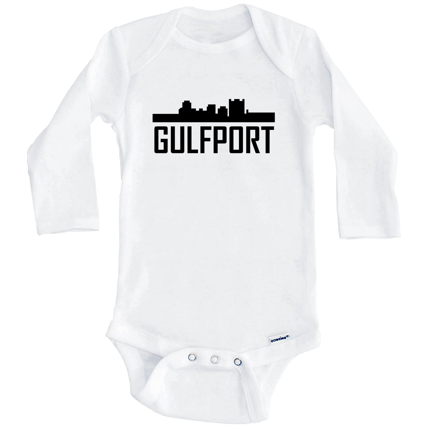 Gulfport Mississippi Skyline Silhouette Baby Onesie (Long Sleeves)