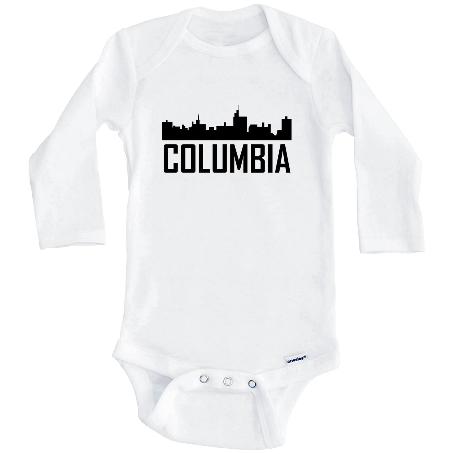 Columbia Missouri Skyline Silhouette Baby Onesie (Long Sleeves)