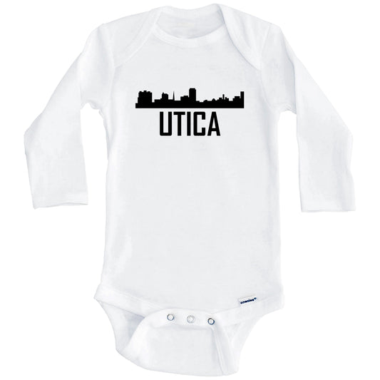 Utica New York Skyline Silhouette Baby Onesie (Long Sleeves)