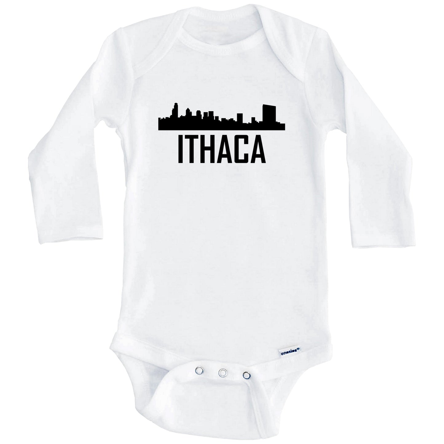 Ithaca New York Skyline Silhouette Baby Onesie (Long Sleeves)