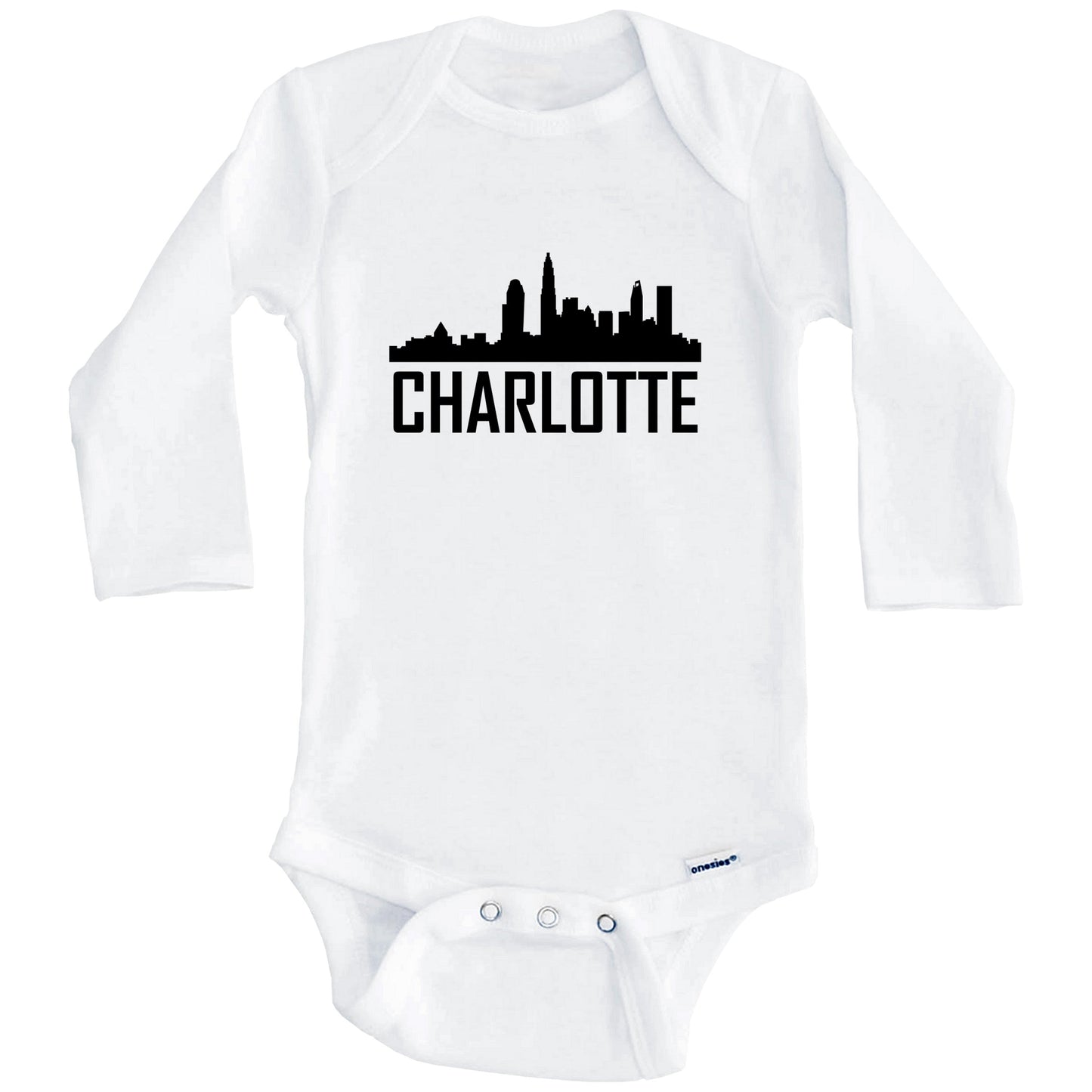 Charlotte North Carolina Skyline Silhouette Baby Onesie (Long Sleeves)