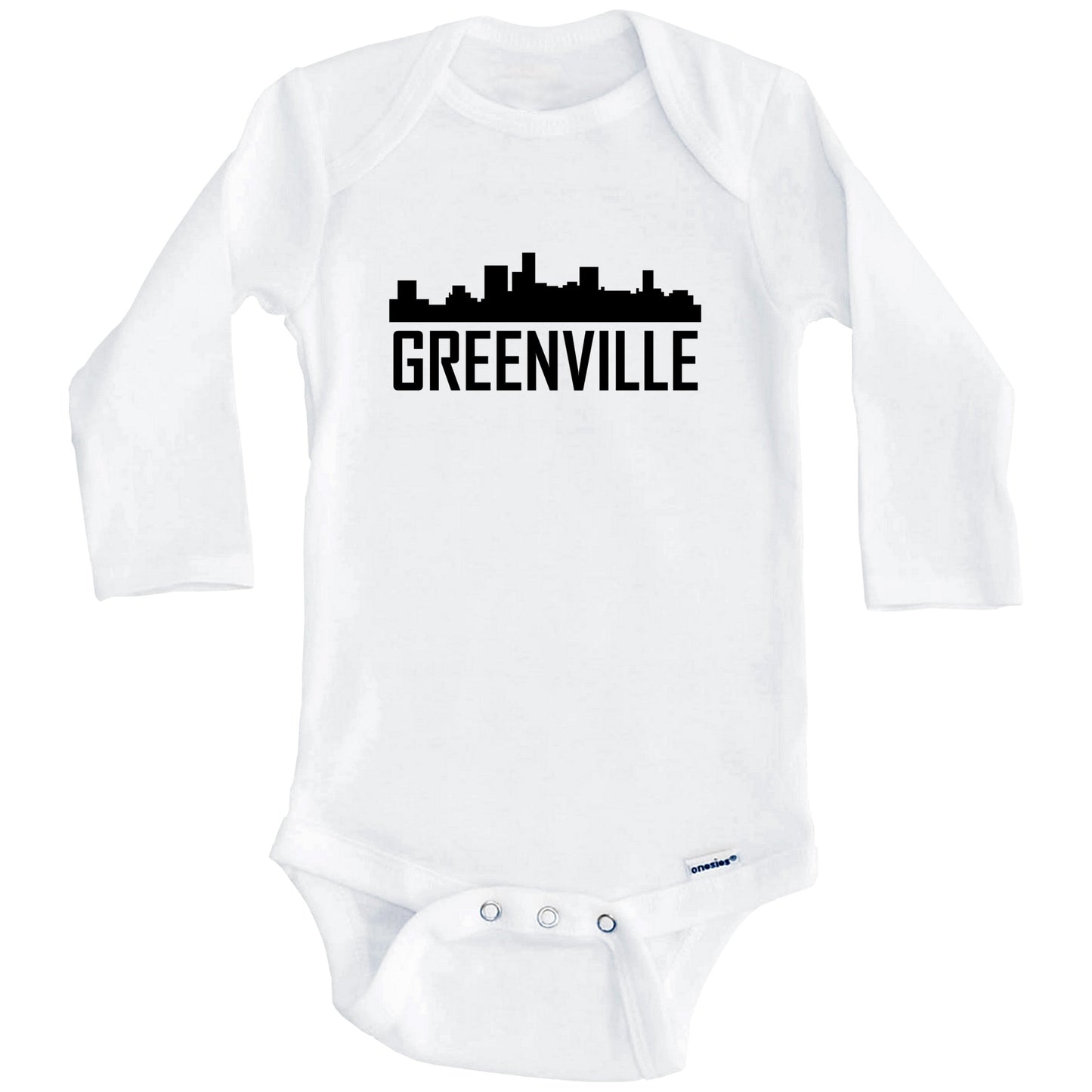 Greenville South Carolina Skyline Silhouette Baby Onesie (Long Sleeves)