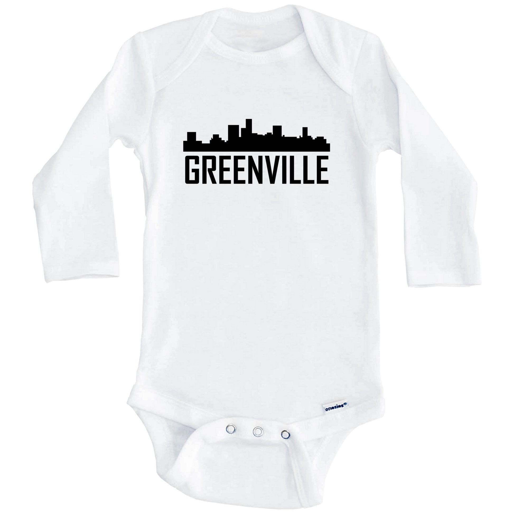Greenville South Carolina Skyline Silhouette Baby Onesie (Long Sleeves)
