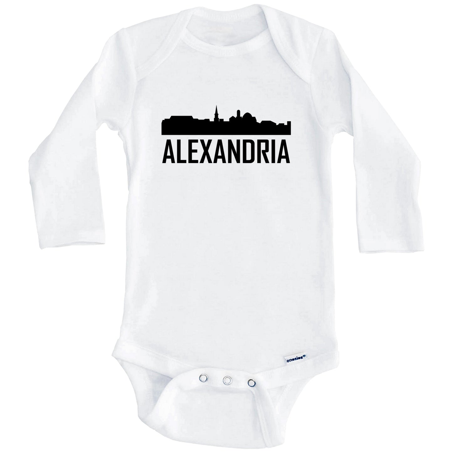 Alexandria Virginia Skyline Silhouette Baby Onesie (Long Sleeves)