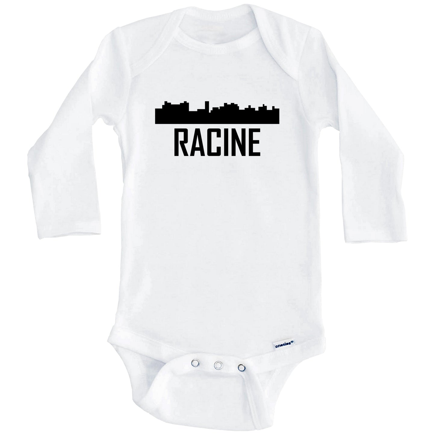 Racine Wisconsin Skyline Silhouette Baby Onesie (Long Sleeves)
