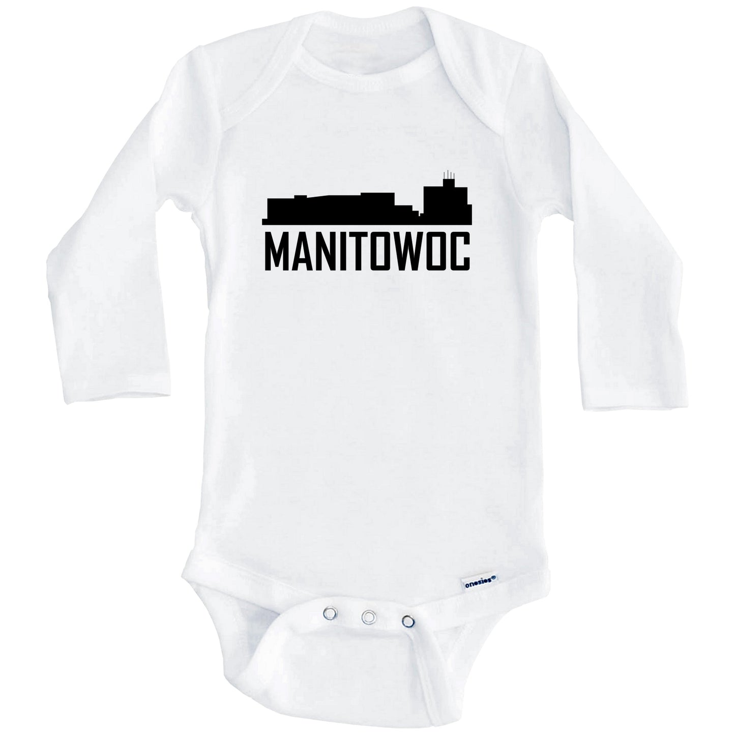 Manitowoc Wisconsin Skyline Silhouette Baby Onesie (Long Sleeves)