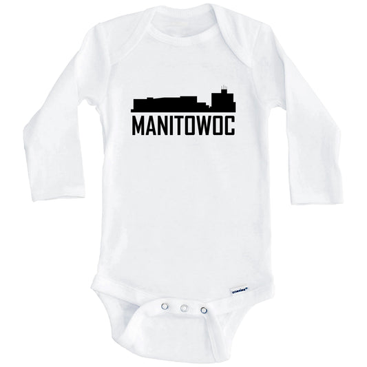 Manitowoc Wisconsin Skyline Silhouette Baby Onesie (Long Sleeves)