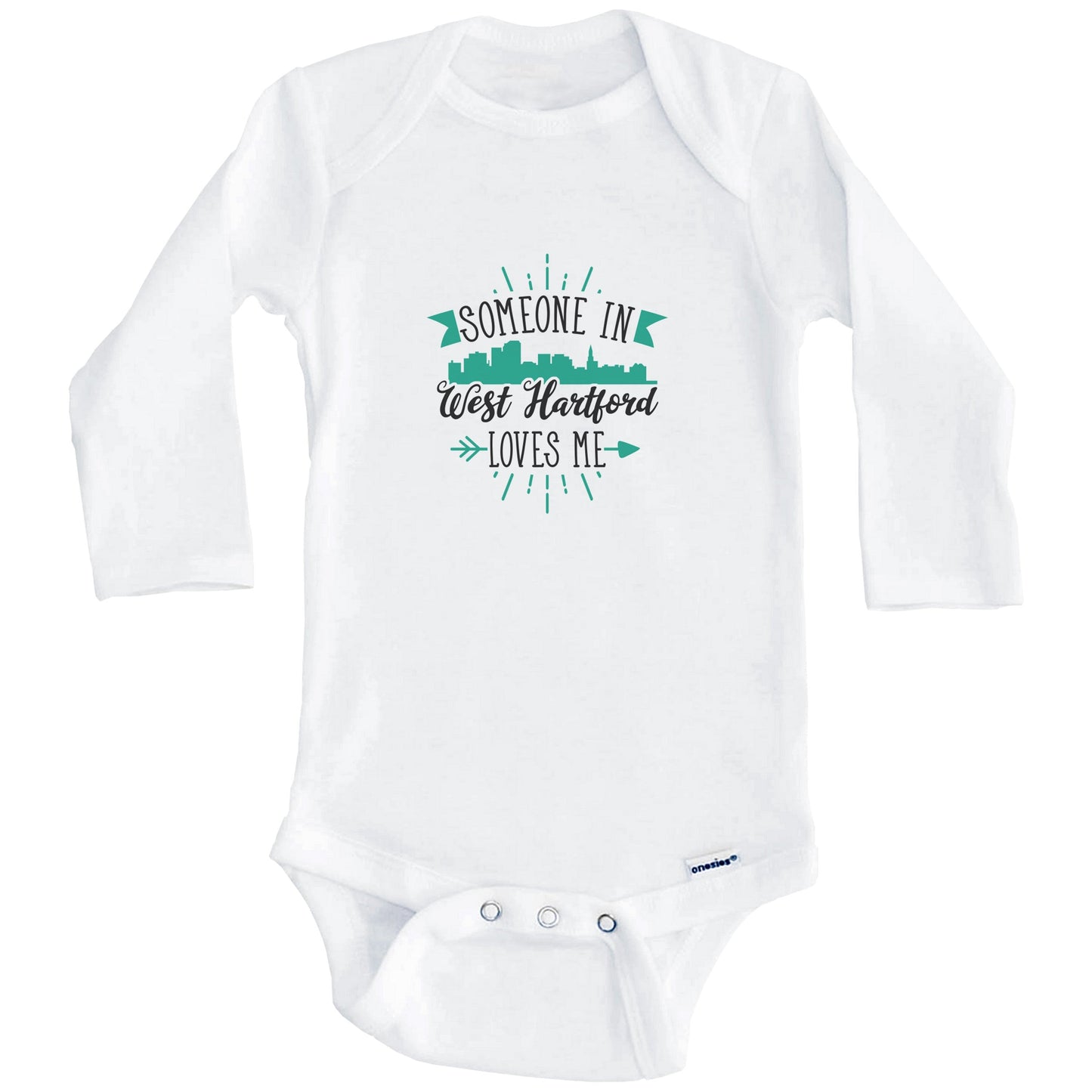 Someone In West Hartford Loves Me West Hartford CT Skyline Baby Onesie (Long Sleeves)